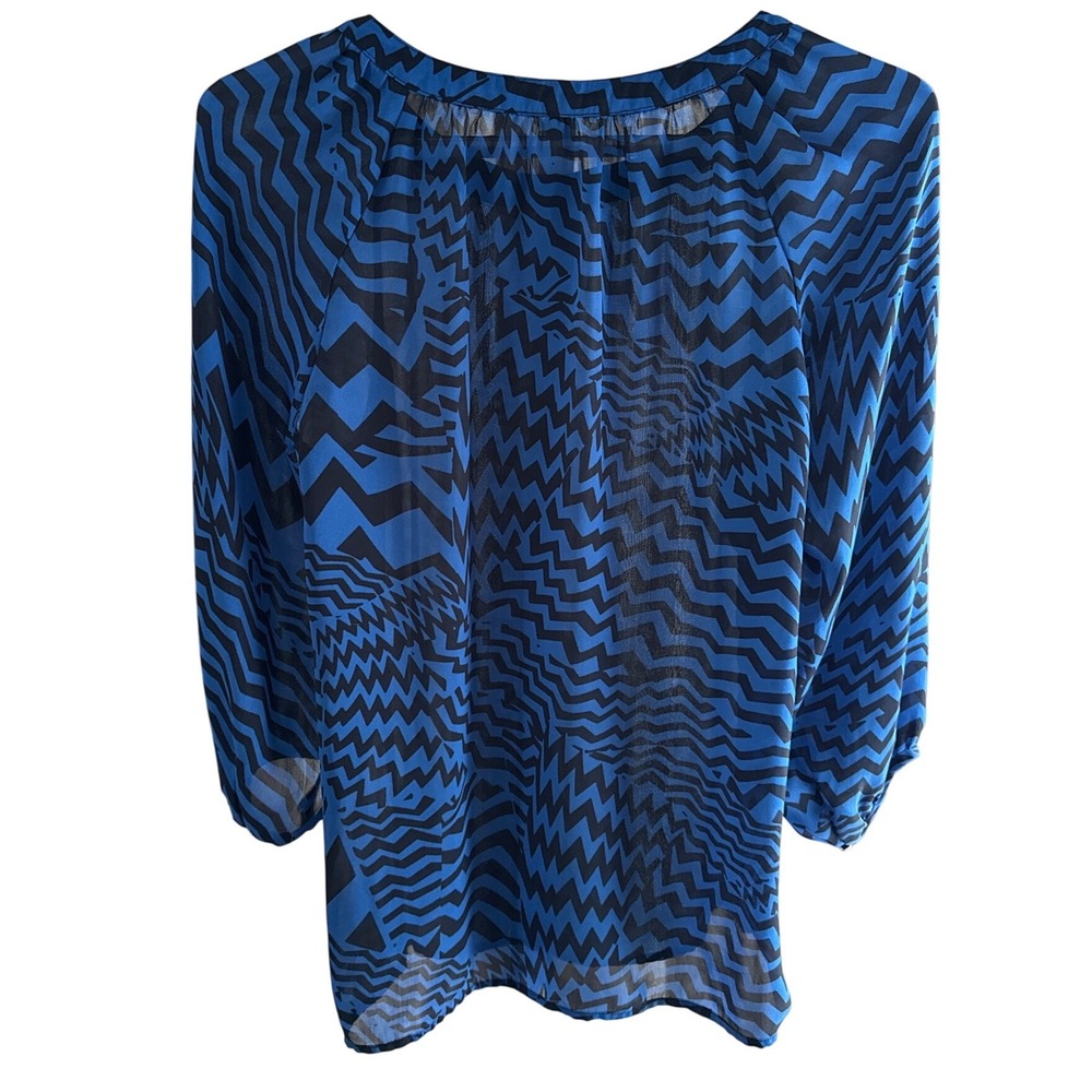 Banana Republic Womens XS Blue Black Chevron Geometric Blouse 3/4 Sleeve Top